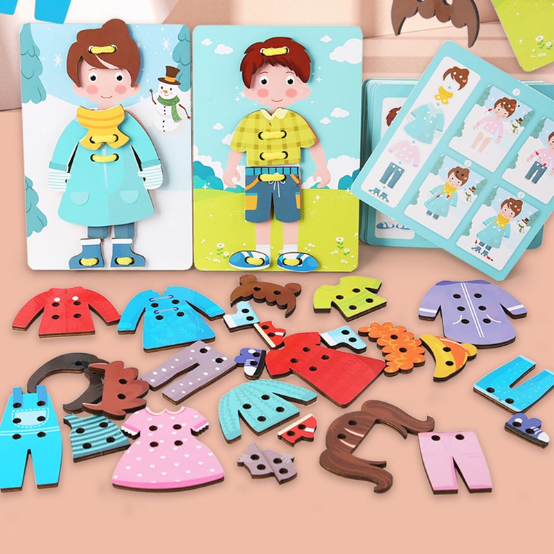 Wooden Lacing Threading Toys Clear Patterns Educational Wood Threading Panel