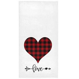 Pfrewn Red Buffalo Plaid Heart Hand Towels 16x30 in Romantic Love Bathroom Towel Ultra Soft Absorbent Small Bath Towel Kitchen Dish Guest Towel Mother's Valentine's Day Decorations