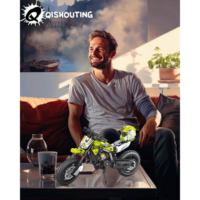 QISHOUTING Off-Road Motorcycle Building Toy for Teenager Boys, 1:8 Scale