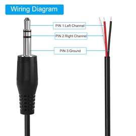 SIOCEN Replacement 3.5mm Male Plug to Bare Wire Open End TRS 3 Pole Stereo 1/8" 3.5mm Plug Jack Connector Audio Cable for Headphone Headset Earphone Microphone Cable Repair 12-inch 1ft