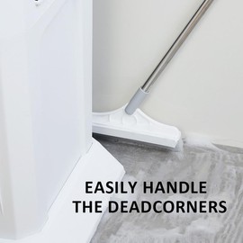 2-in-1 Floor Scrub Brush with Squeegee – 51.4" Long Handle, V-Shape Stiff Bristles, and 120° Rotating Head – Ideal for Grout, Tile, Bathroom, and Kitchen Cleaning Steel Tool Adjustable Lightweight - Color: white