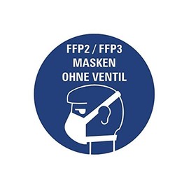 Sticker Note "FFP2 / FFP3 Mandatory Masks Without Valve" Mandatory Sign Foil Diameter 5-40 cm Blue Made in Germany, Size: Diameter 30 cm