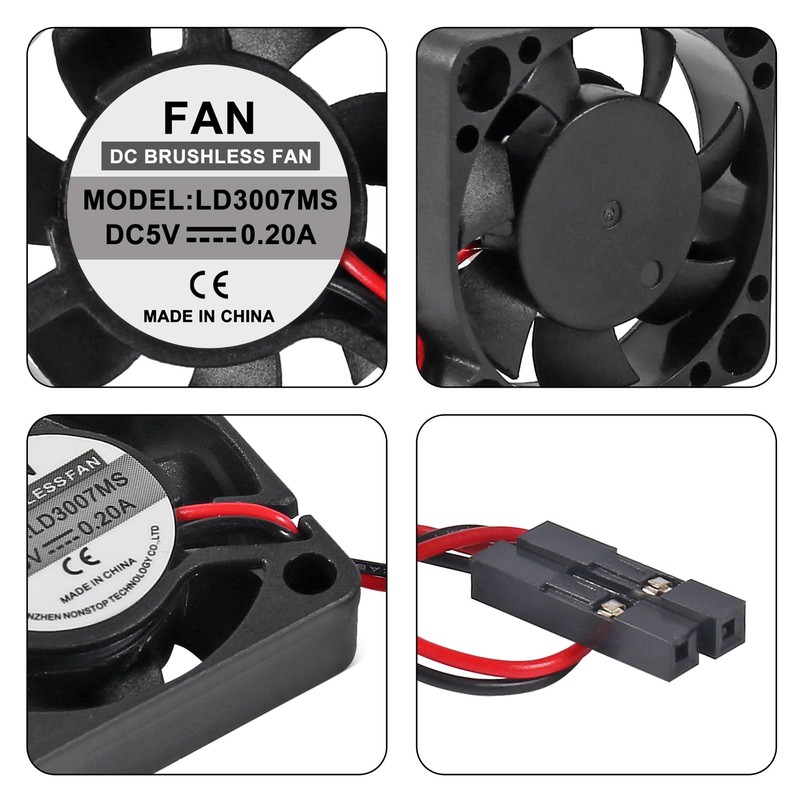 Raspberry Pi冷却ファン用ファン4個 ブラシレスCPU冷却ファン クーラーラジエーターコネクター 1対2インターフェイスを分離 3.3V 5V Raspberry Pi4 Pi3