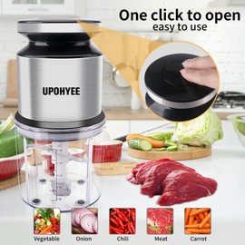 UPOHYEE Electric Kitchen Chopper Electric Vegetable Cutter 400 W Fast Chopping with Four Blades 600 ml Transparent Mixing Bowl Two Levels Speed