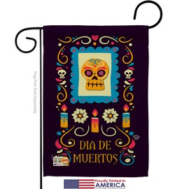 Ornament Collection Day of Dead Celebrate The Garden Flag Set Wall Holder Fall Dia De Los Muertos Mexican Fiesta Party Season Autumntime Small Decorative Gift Yard House Banner Made in USA 13 X 18.5