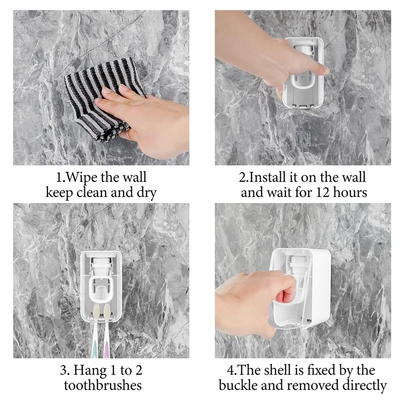 2 Slot Toothbrush Holder and Toothpaste Dispenser Wall Mounted, Automatic