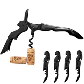 XAUSLY Professioneller Weinkorkenzieher, professioneller Weinöffner, goldener Flaschenöffner, Korkenzieher aus Edelstahl, robuster Flaschenöffner, Schwarz, 4 Stück