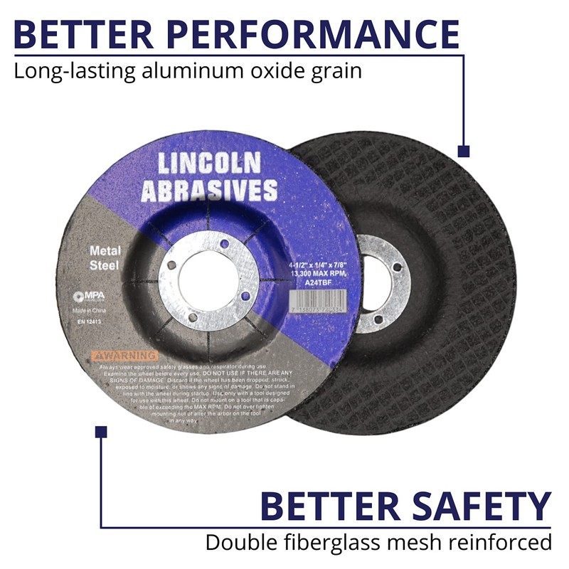 25 Pack Grinding Wheels 4.5" x 1/4" x 7/8" for