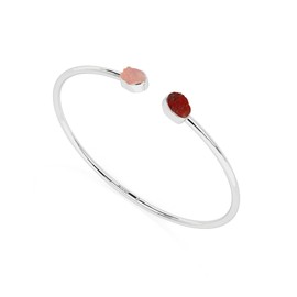 LUSTRE AND LIGHT Natural Rough Red Garnet and Rose Quartz 2 Stone Adjustable Twister Bangle Bracelet for Women in Sterling Silver, January Birthstone Jewelry Gifts for Her Birthday, Anniversary