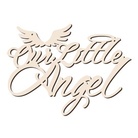 AHANDMAKER Our Little Angel Wooden Sign for Baby Shower Decor, Our Little Angel Wing Wood Letters Sign, Wall Hanging Art Decorations Wood Ornament for Birthday Baby Shower Photo Props, 8.74x11.81"