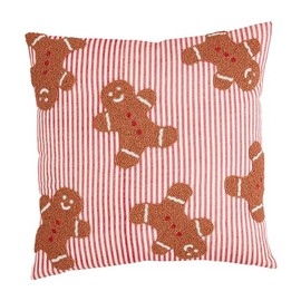 Mud Pie Gingerbread Beaded Pillow, 18" x 18", RED