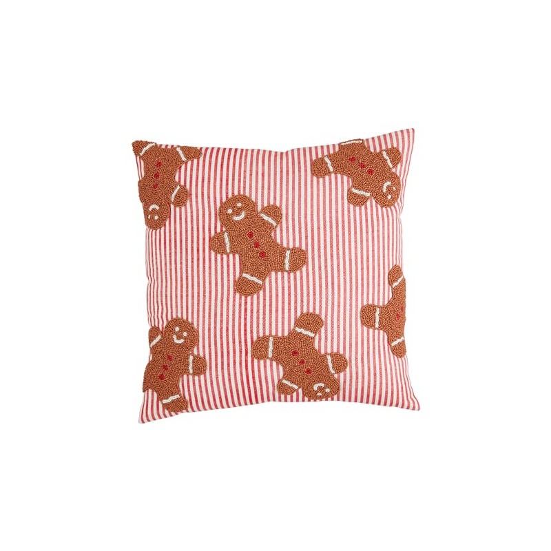 Mud Pie Gingerbread Beaded Pillow, 18" x 18", RED