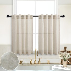 KOUFALL Kitchen Window Curtains Over Sink,Privacy Sheer Small Tier Farmhouse Linen Cafe Curtains 24 Inch Length Sets