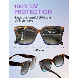 zeroUV - Oversized Fashion Retro Square Sunglasses for Women Vintage Style 50mm (Tortoise-Blue Fade/Lavender)