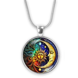 Gotham Decor Celestial Sun and Moon Twilight Twist Round Pendant on Chain/Necklace