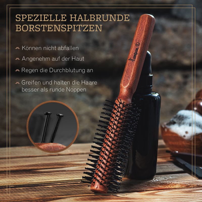 lampox Men's Round Brush, Beard Brush, Beard Comb, Hair Brush