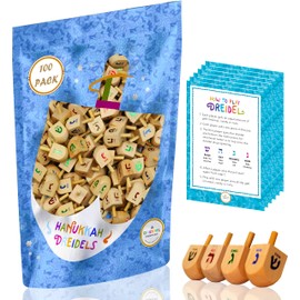 Wood Dreidels Hanukkah Draydel with English Transliteration & Instruction Cards (500-Pack)