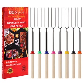 8 PCS Marshmallow Roasting Sticks, Telescoping Smores Sticks for Open Fire Pit, 32 Inch Long Marshmallow Toasting Barbecue Forks BBQ S'mores Skewers for Campfire Camping Hotdog Hot Dog Bonfire Grill