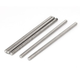 sourcing map 304 Stainless Steel Full Male Thread Rod Stud Bolt M6 x 140 mm Pack of 5