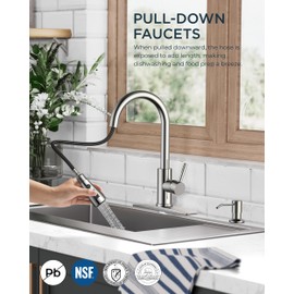 FORIOUS Kitchen Faucets with Soap Dispenser and Pull Down Sprayer, Chrome, Bar High Arc Single Handle Classic 3 Modes Stainless Steel Faucet for Kitchen Sink Farmhouse RV Laundry Camper