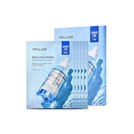 WELLAGE Mascarilla Facial Real Hyaluronic Blue Ampoule - Mascarilla Hidratante Coreana Con 10.000 Ppm De Ácido Hialurónico De Peso Molecular...       