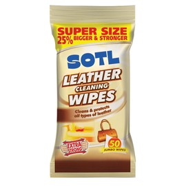 SOTL® Leather Cleaning Wipes Conditioning & Protecting Formula Removes Dirt, Stains & Restores Shine Safe for Furniture, Car Seats, Shoes & Bags Fresh Scent 50 Wipes