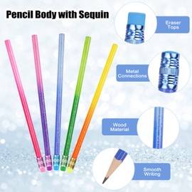 HAIJSEVR Color Changing Mood Pencil with Eraser, Wooden Glitter Graphite Pencil, Heat Activated Color Changing Pencils, Thermochromic Pencils Assorted Colors - Higher Thermal Sensitivity (15)