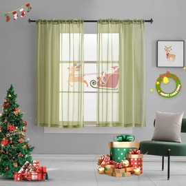 TOAVA DECO Green Sheer Curtains 2 Panels for Windows Kitchen Bedroom Living Room 45 Inch Length Light Filtering Translucent Voile Sage Green Curtains 45 Inches Long Soft