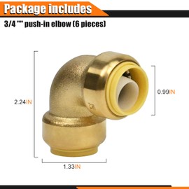 6-Pack 3/4 push type brass elbow Fitting for Copper, PEX, CPVC