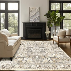 QD-Udreamy 6x9 Area Rugs - Machine Washable Area Rugs 6x9 for Living Room, Soft Washable Rugs 6x9, Non-Slip Washable Area Rug, Stain Resistant Boho Low Pile Thin Washable Rug 6x9