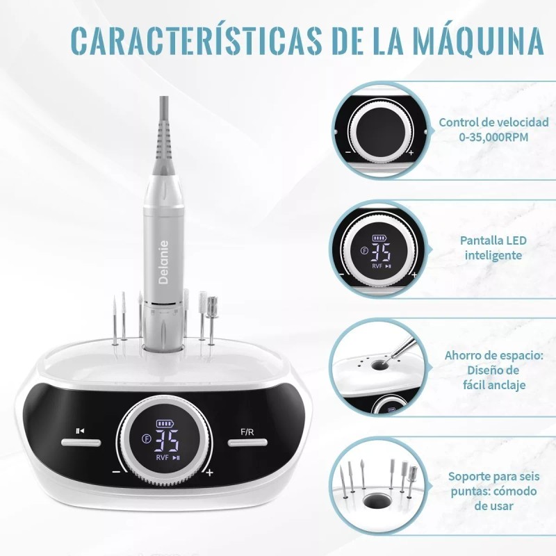 Delanie Limpiador Esmeril Taladro Torno Para Uñas 35000 Rpm Recargab