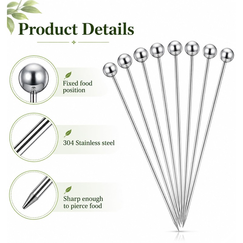 Thrymme 24Pcs Metal Cocktail Sticks, Cocktail Skewers for Martini Olive