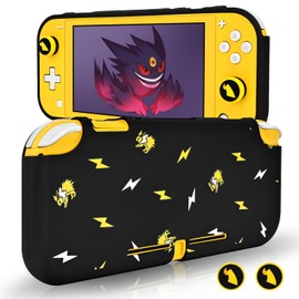 DLseego Case Design for Switch Lite Console 2019, Anti-Slip Shock-Absorption Silicone Protective Soft Carrying Case and Joy Con Controller with 2 PCS Cat Paw Thumb Grips Caps-Black Flying Doll