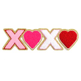 VGROSIA XOXO Heart Iron On Patches Hugs and Kisses Chenille Patches Glitter Hugs and Kisses Valentines Day Accessories for Clothing Backpacks Jackets - Rose and Red