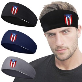 Sweat Bands Headbands for Men Women 3pcs Puerto Rico Flag Sports Sweatbands for Men Head Bands Workout Cooling Mens Sweat Band Headband for Mens Elastic Running Hairband for Gym Yoga Football Athletic