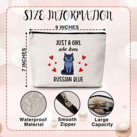 Cat Lover Gift Makeup Bags, Just A Girl Who Loves Cats Cosmetic Bag, Russian Blue Makeup Pouch Gifts for Cat Lovers Pet Owners, Birthday Christmas Gifts for Girls Women Friends -75