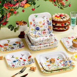 Pickmesh 100 Pcs Wildflower Party Supplies Spring Flower Dinner Plates 9'' and 7'' Square Dessert Plates Set Floral Disposable Paper Decorations for Birthday Wedding Baby Shower Dinner Party, 5 Styles
