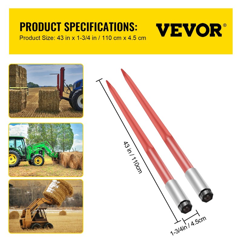 VEVOR, 109,2 cm Frontladerzinken Front loading bale tines, red