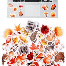 92 Pieces Small Scrapbooks Laptop Stickers Cute Autumn Style Stickers for Laptop Forest Animal Fall Plant Maple Leaf Scrapbooking and Suitcase 1.57 Inches