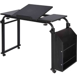 SHZICMY Overbed Table Laptop Desk – Adjustable Height 23.62"~35.43" Adjustable Width 47.24"~70.86" Mobile Computer Desk Rolling Laptop Cart Heavy Duty Metal Leg with 4 Rubber Wheels for Bed Sofa