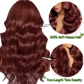 24 Inch Reddish Brown Lace Front Wigs Human Hair 13×6 HD Lace Body Wave Aubrun Brown Front Wig Pre Plucked Red Human Hair Colored Wig 180% Density