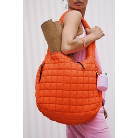 Puffy Tote Bag Large Quilted Carryall Puffer Shoulder Bag Lightweight Quilted Padding Hobo Bag Quilted Bag Orange