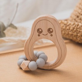 Avocado Teething Ring for Baby Natural Wood Blue - Chew Toy & Teething Aid for Boys & Girls - Baby Toy Teething Ring as a Gift for Birth - Wooden Toy Sustainable BPA-Free Non-Toxic