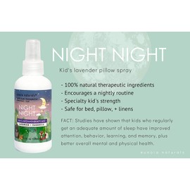 Night Night- Kid's Lavender Sleep Spray, Lavender + Chamomile Essential Oils, Calming + Soothing Lavender Pillow Spray, Kid Friendly Hydrosol Mist, 4oz