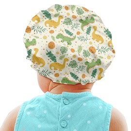 Snilety Boys Girls Sleep Cap Dinosaur Egg Print Double Layer Satin Bonnet Head Wraps for Night Sleeping Hat Adjustable, Softy Shower Caps for Kids Toddlers