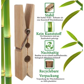 Bamboo Clothes Pegs - Pack of 100 - Sustainable Wooden Pegs - Wooden Clothes Pegs for Hanging Clothes and Crafts