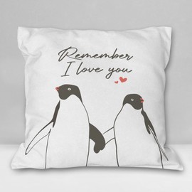 Burosev Cute Penguin Remember I Love You Soft Throw Pillow Cover, Animal Penguin Decorative Pillowcase, Couple Quote Decor Decorations for Home Sofa Living Room (18 x 18 Inch)