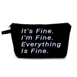 YULUENZE Simple Letter Makeup Bag Black Funny Cute Organizer Bag Toiletry Zipper Pouch It's Fine I'm Fine Everything Is Fine Cosmetic Bag Birthday Present for Women Friends Sisters BFF