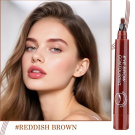 Waterproof Brow Pencil for Precise Shaping, 4 Micro-Fork Tip for Natural Long-Lasting Makeup, Waterproof Eyebrow Pencil for Fine Stroke (Reddish brown)