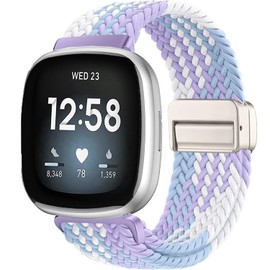 Issinlky Nylon Braided band for Versa 3/Versa 4, Elastic Strap for Sense 2/Sense Smartwatch